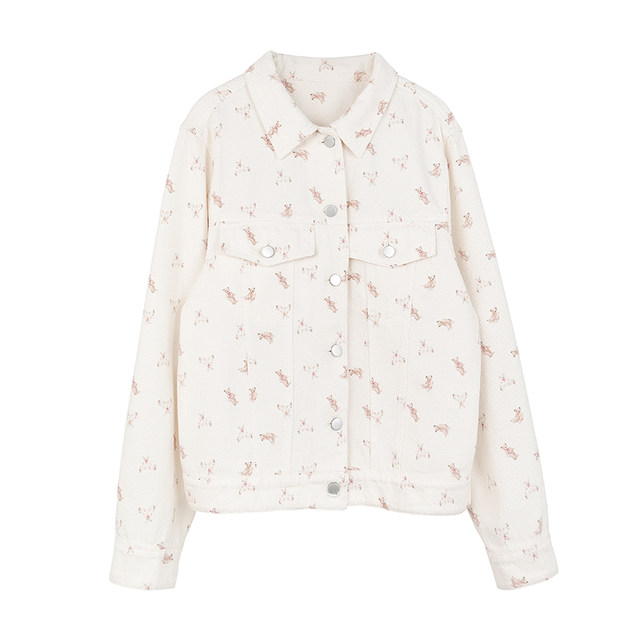 famouswang2024 spring new style bear milk white denim short jacket