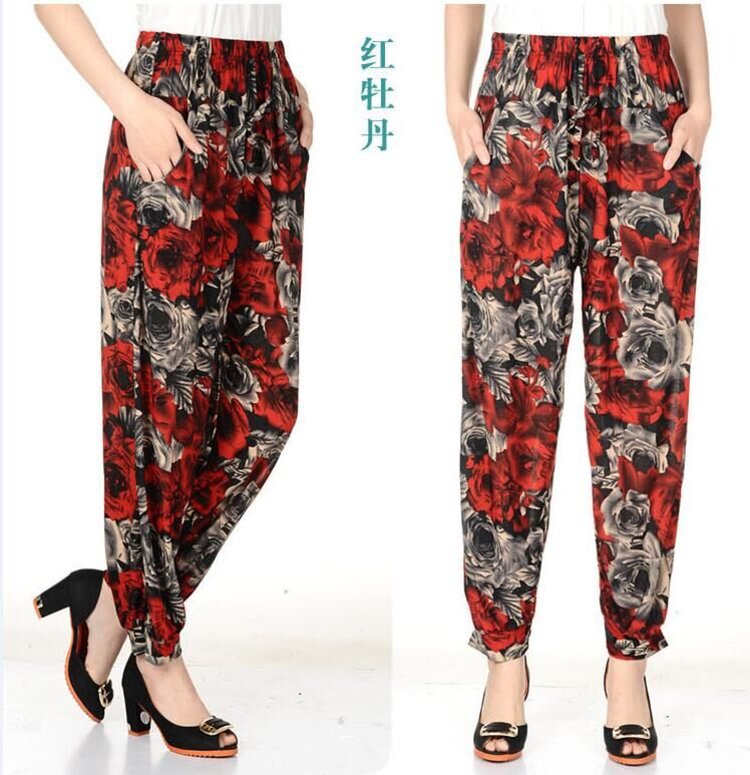 Đặc biệt hàng ngày phụ nữ trung niên đèn lồng quần mỏng mùa hè băng lụa mẹ quần lỏng kích thước lớn đàn hồi giản dị chín quần áo đầm trung niên