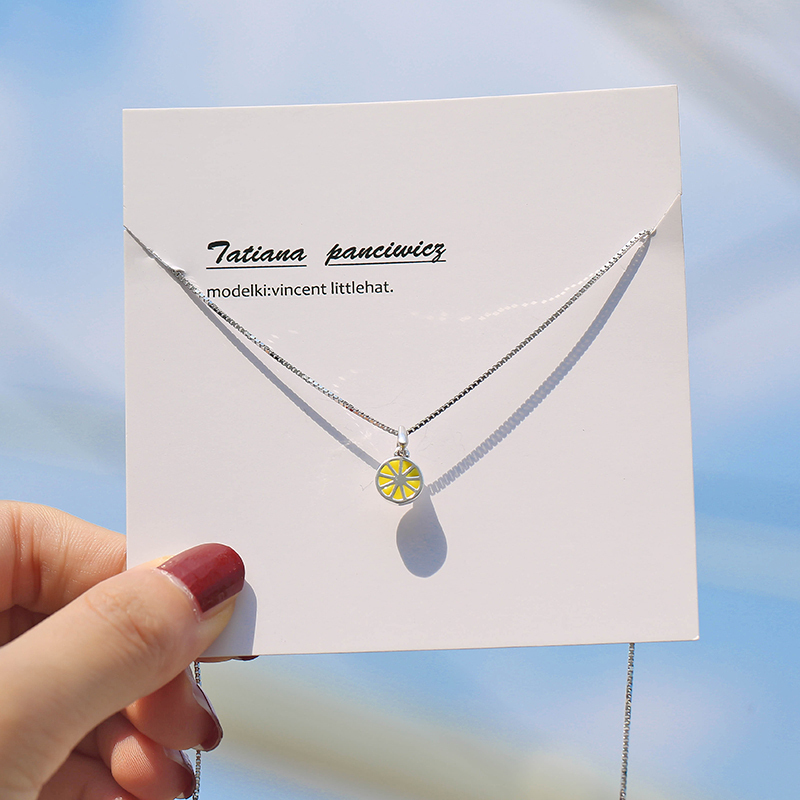s925 Pure Silver Lemon Necklace Jane about Japan-ROK Pendant Ins teenage girl Little freshener Department of Fruit Lock Bone Chain Students