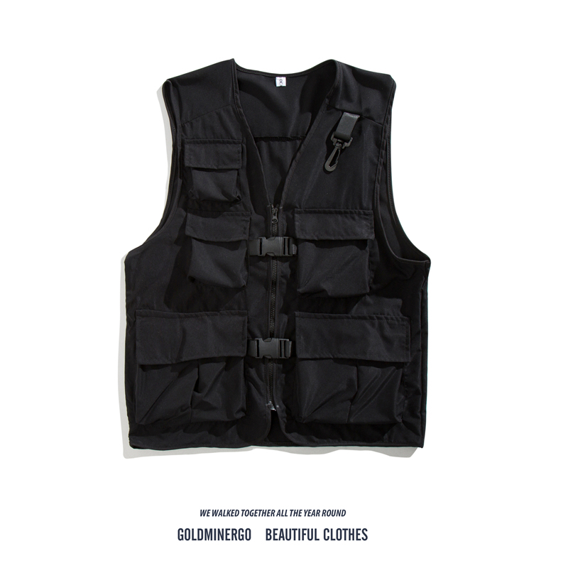 Japanese-Style Functional Multi-Pocket Work Vest for Men, Trendy Streetwear Sports Vest for Men and Women, Loose Sleeveless Jacket