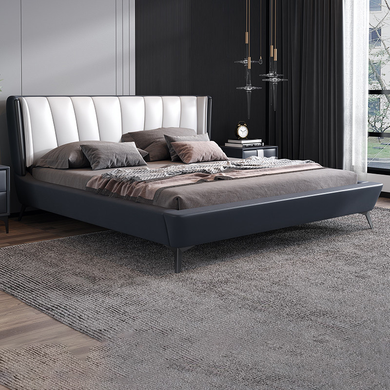 Leather bed light and luxurious modern minimalist leather bed double bed main bedroom with solid wood bed tatami bed with small family type wedding bed