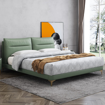 Modern simple leather bed head layer cow leather 1 8 meters Italian Minimalist soft bag bed light luxury double master bedroom wedding bed