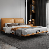 Italian light luxury bed minimalist zhen leather bed modern minimalist bed 1 8 meters double master nuptial bed export version