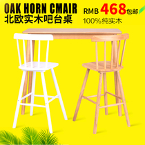 Nordic solid wood bar table Household simple wall partition high foot table Bar milk tea shop managers table and chair combination