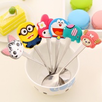 Cartoon spoon creative cute silicone handle stainless steel spoon soup spoon coffee mixing spoon childrens tableware wholesale