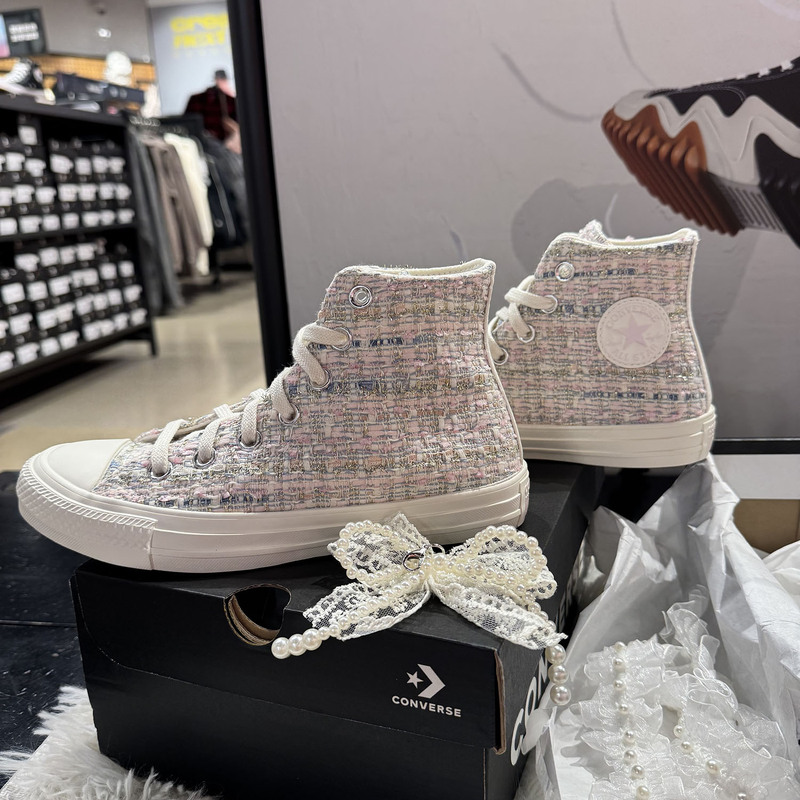 Authentic Converse Women's High-Top Woven Chanel-Style Light Pink Sweet Canvas Shoes A12739C