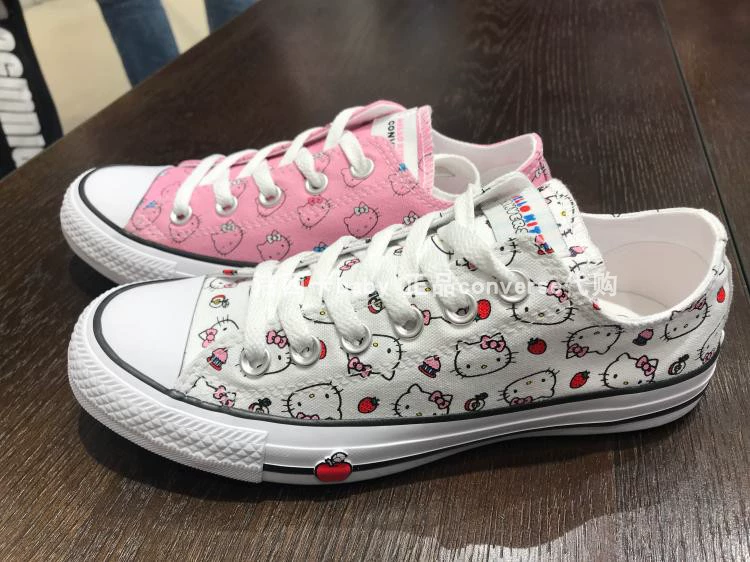 Giày Converse Converse chính hãng Hello Kitty chung giày đế thấp màu hồng 164631C - Plimsolls