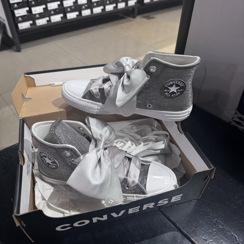 Authentic Converse All Star Men's and Women's Silver Starry Shiny Leather High-Top Canvas Shoes A12773C