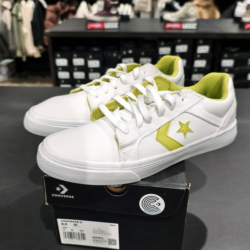 Authentic Converse White and Green Contrast Star and Arrow Leather Lightweight Low-Top Sneakers Casual Shoes A03487C