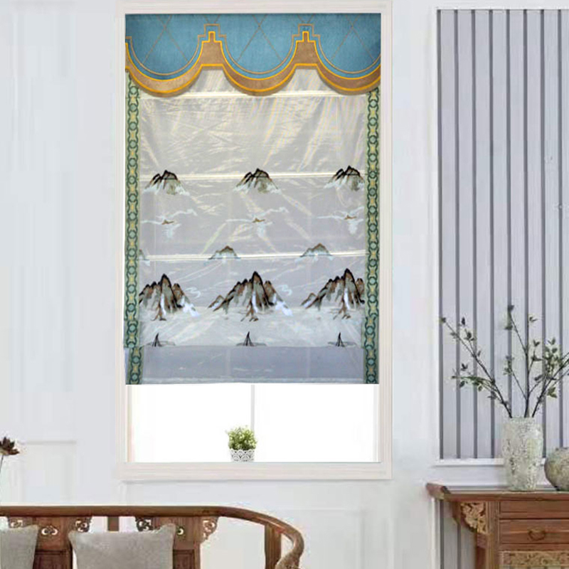 Curtains Nordic minimalist living room study shading landscape small lift lift fan-shaped Roman curtain light luxury free punch