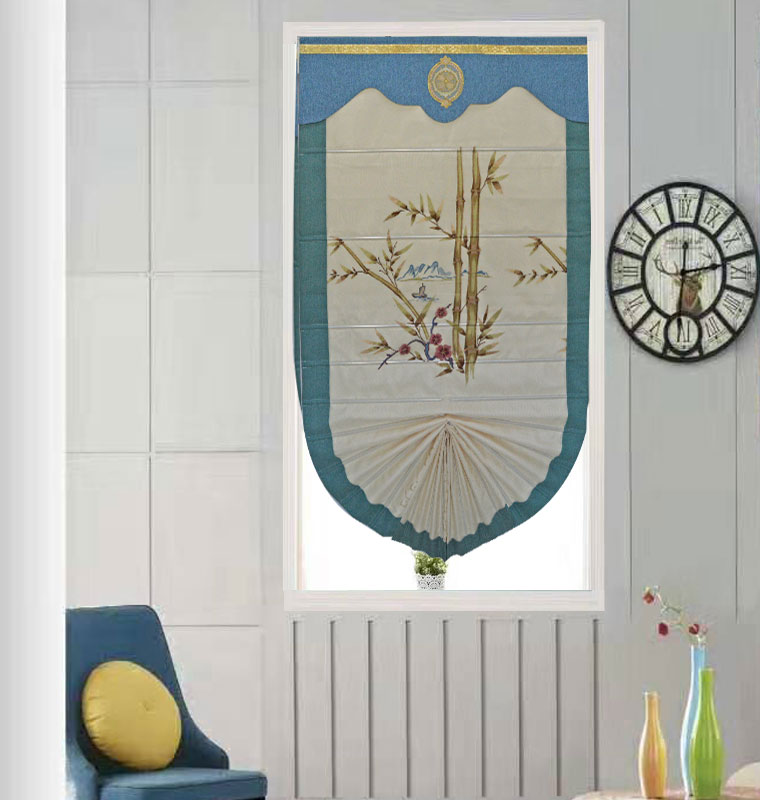 Roman curtain curtain fan-shaped Nordic simple master bedroom curtain Warm bedroom Bamboo girl louver free hole
