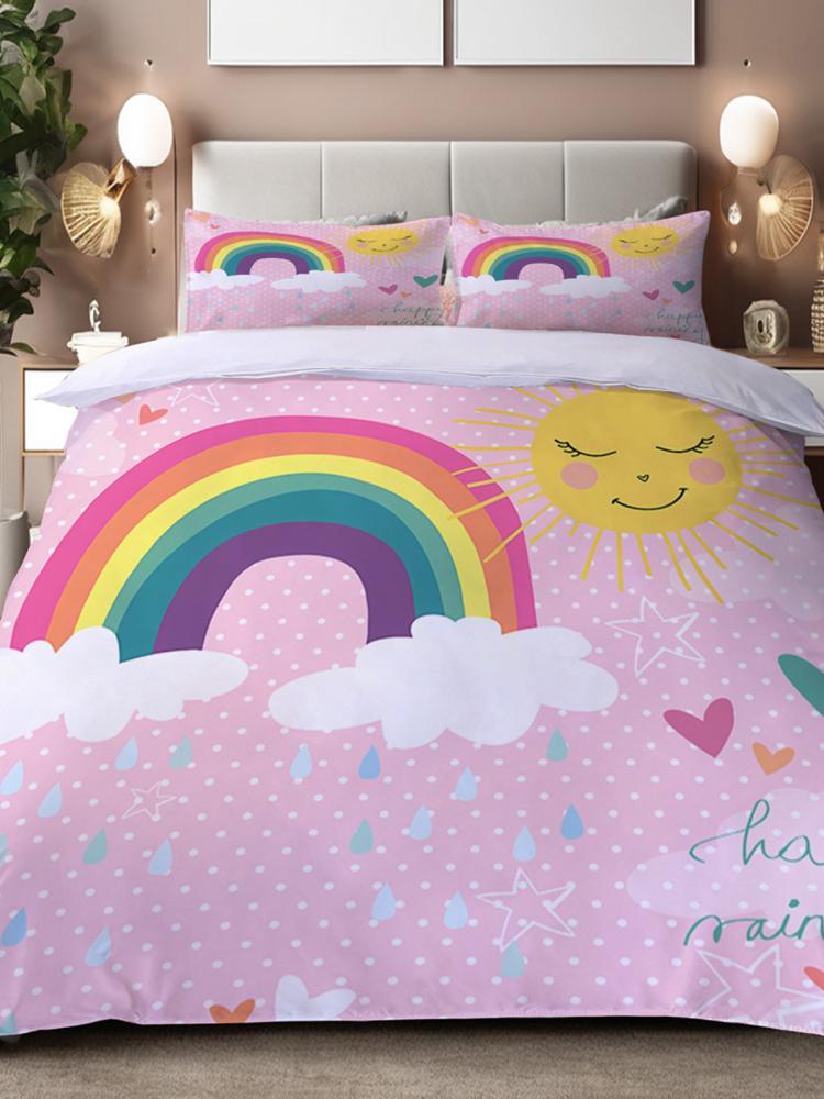 Children's rainbow quilt cover cartoon three-piece bedding set, quilt cover, pillowcase