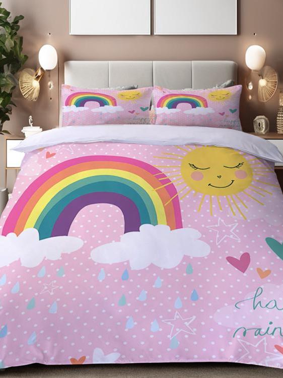 Children's rainbow quilt cover cartoon three-piece bedding set, quilt cover, pillowcase