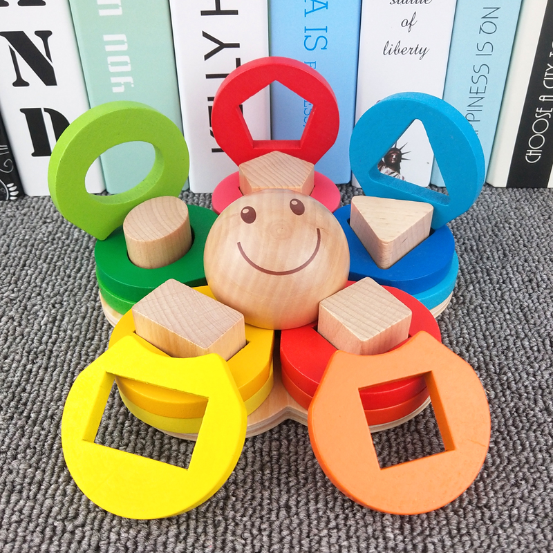 Baby cognitive Geometric shape matching building blocks Intelligence set column Children's color Montessori early education educational toys