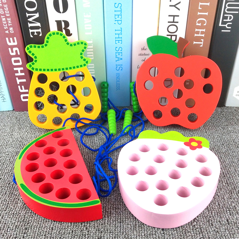 Child worms eat apple string of beads threading fine action to train babies early education Puzzle Young Children Toys 1-2-3 years old
