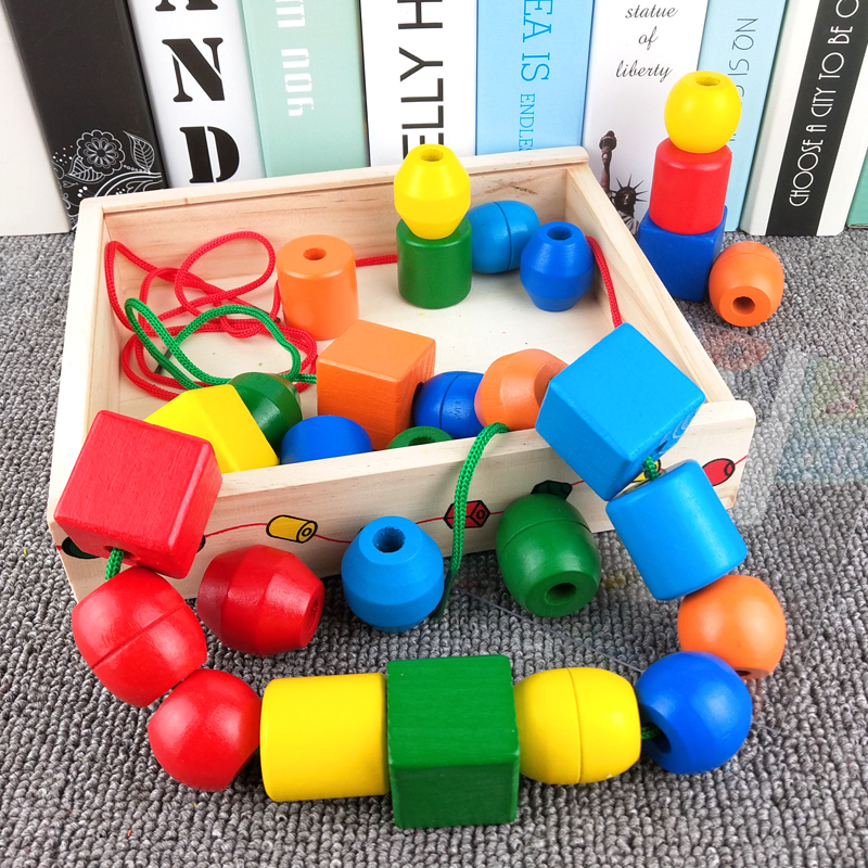Children's child large chunks of beads shape building blocks wearing rope babies Early lessons wise wearing beads Toys 1-2-3 years old