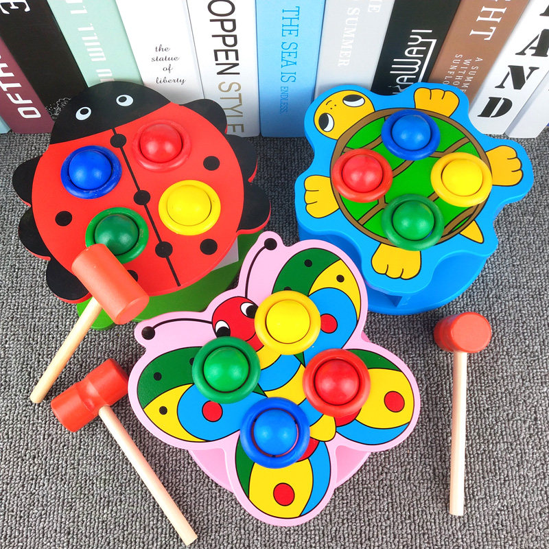 Children's play table small hammer Butterfly Turtle banging table Baby wooden baby early education puzzle banging toy