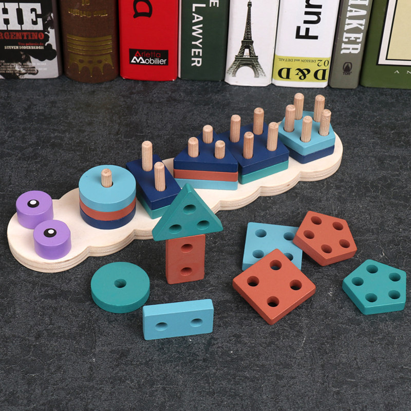 Baby Color Cognition Mon early teaching Puzzle Hair Caterpillars Geometric Shapes Paired building blocks Pillars Toys 2-3 years old