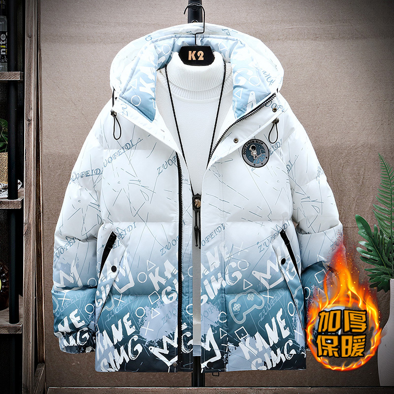 2025 New Men's down Jacket Trendy Short Thick Hooded Youth Cotton Coat Loose Warm Winter Jacket