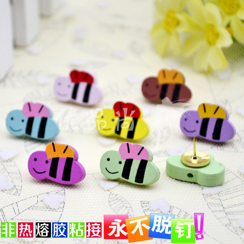 7 Colors 7 Grain Wooden Fly Bee by Nail Work character Color Nail Creative Cork big Head Tupin Nail Wall wall Wall Nails