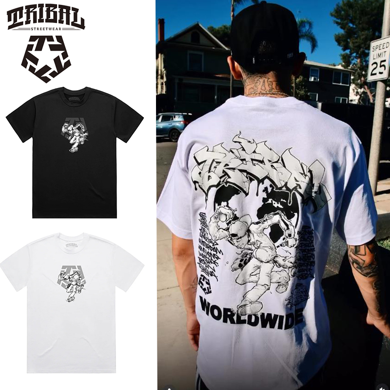 Tribal American Hip-Hop Graffiti Cartoon Print Street Dance Skateboard Bboy Street Retro Loose Short-Sleeved T-Shirt Tribal American Hip-Hop Graffiti Cartoon Print Street Dance Skateboard Bboy Street Retro Loose Short-Sleeved T-Shirt