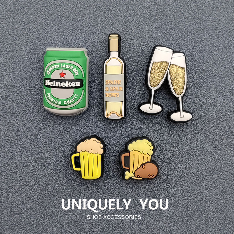 New Accessories Compatible with Crocs Cartoon Clogs, Shoe Charms, Shoe Decorations, Beer and Wine Glass Set