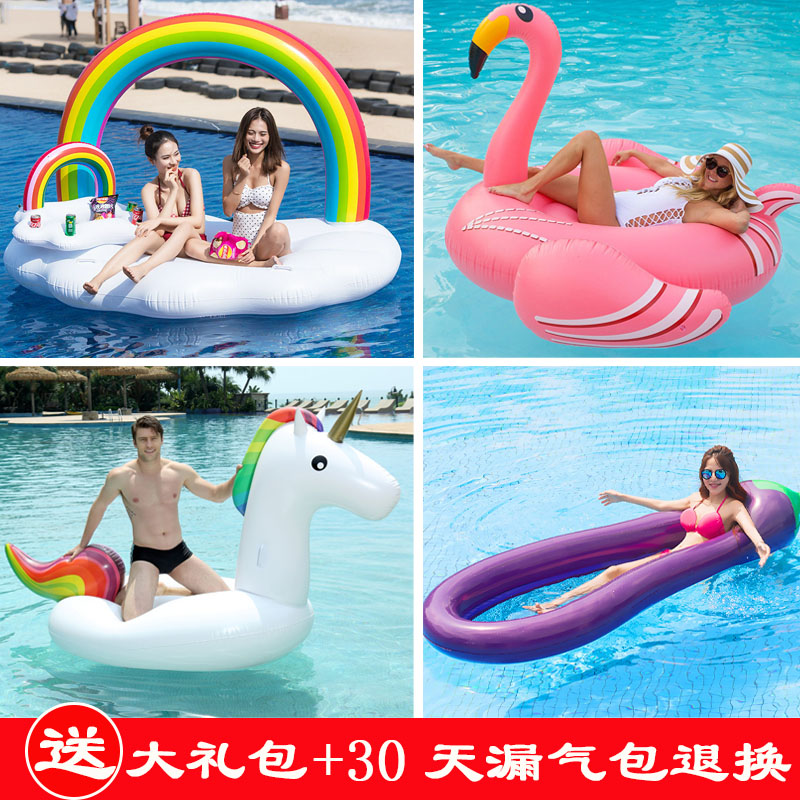 Adult swim ring inflatable unicorn flamingos riding on floating water pineapple rainbow eggplant recliner toys