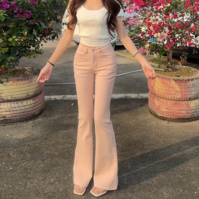 Dopamine Rose Pink High-Waisted Flared Jeans for Women 2026 Summer New Slim Fit Versatile Drapey Long Pants