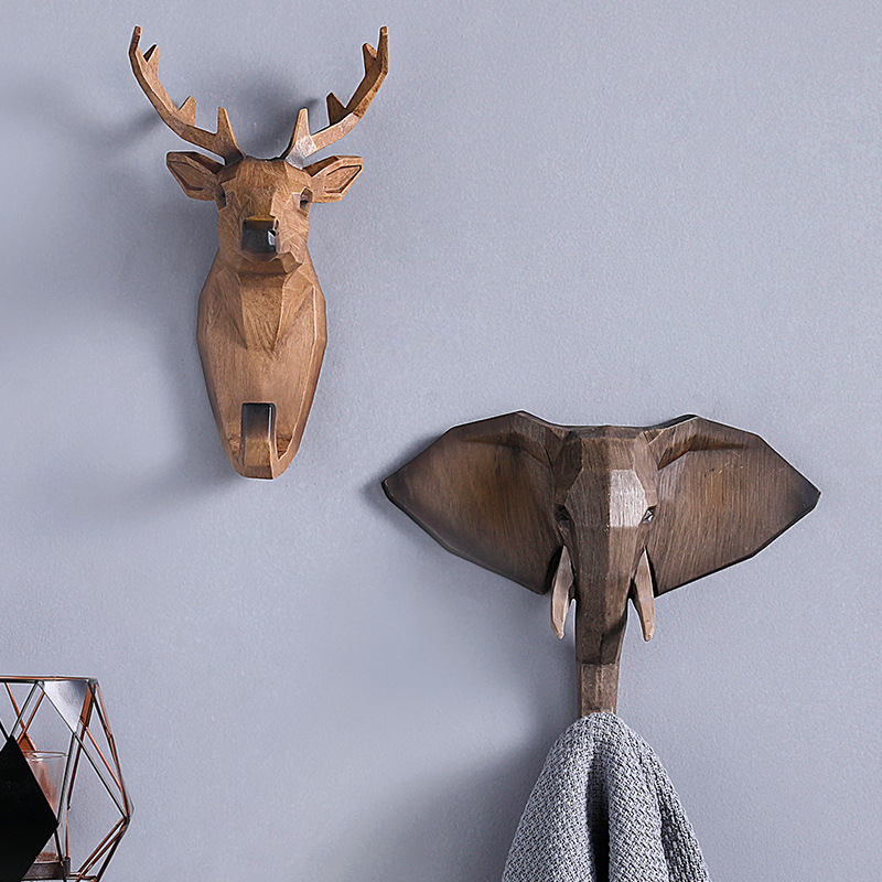 Deer Head Decoration Hook Nordic Style Animal Pendant Creative Entrance Wall Personality Wall-mounted Free of perforated hood hook