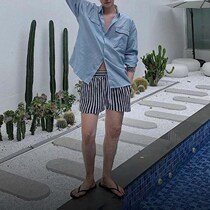 Mens striped beach pants quick-drying Navy wind loose anti-embarrassing seaside surfing water home sleeping large size shorts