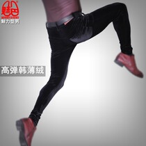 Mens tight-fitting pants stretch slim slim skin-friendly non-iron velvet social Guy Street shoot bubble bar leg pants
