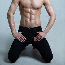 Mens jeans Korean version of Black trend casual elastic self-cultivation Spirit Boy spring and summer thin small foot pants