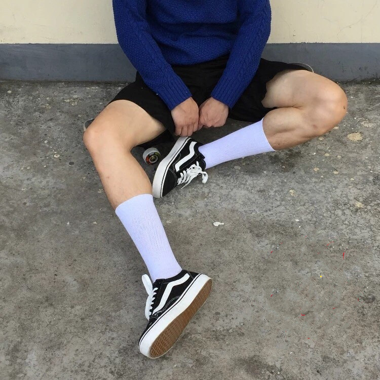 (3 Pairs) Men's trends Pure cotton breathable midcylinder socks Sport Sweat Deodorant Gentlemen Business Pure Color White Socks