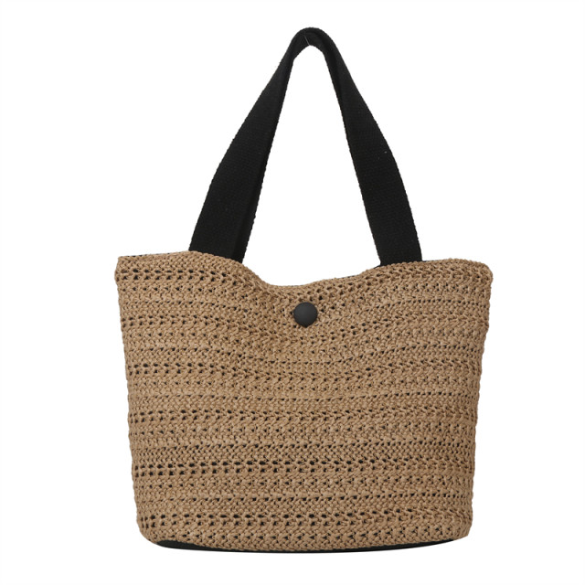 Straw hand-carrying bucket bag Lunch box handbag women's work and class vacation lunch bag handbag woven tote bag