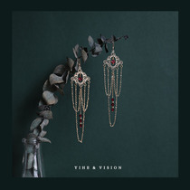 YIHE original design vintage court Hanfu accessories Rose red crystal tassel 14k gold drop earrings