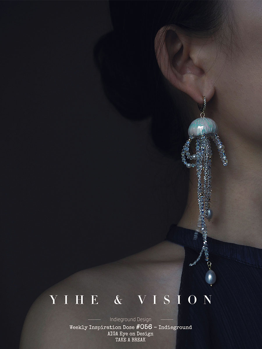 YIHE original design jellyfish sparkling personality ceramic crystal natural pearl long earrings