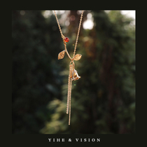 YIHE original design (Rose Manor)Retro elegant simple temperament metal zircon tassel clavicle chain