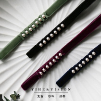 YIHE original design retro elegance pearl velvet side long strap neck strap choker