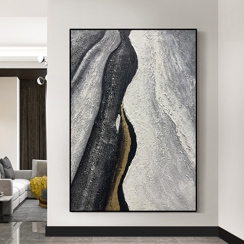 Notareart Hand-painted Oil Painting < Counter Current > Hung Painting Living Room Background Wall Decoration Painting Xuanguan Black And White Grey Light Extravagant 