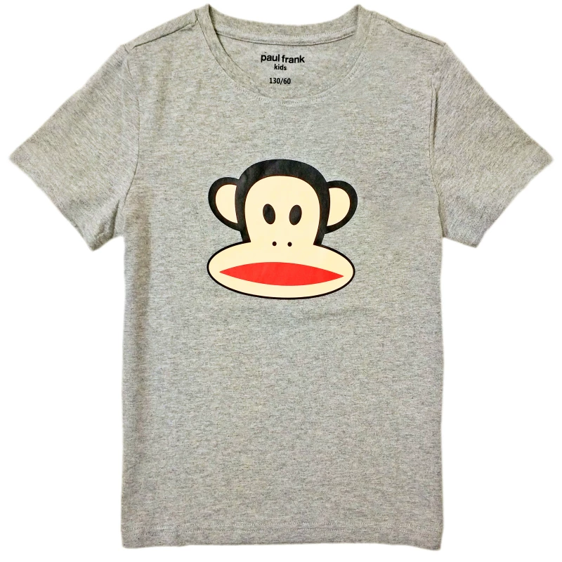 Футболка детская (Paul Frank) хлопок с мультяшным принтом, светло‑серый, размер 130