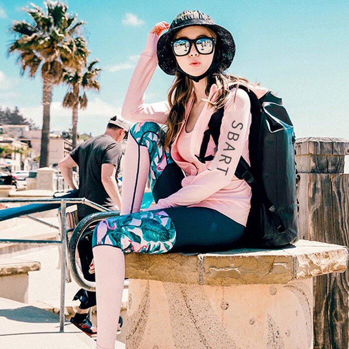 Korean wetsuit two-piece female long-sleeved zipper wetsuit jellyfish clothing outdoor surfing suit sunscreen swimsuit snorkeling suit