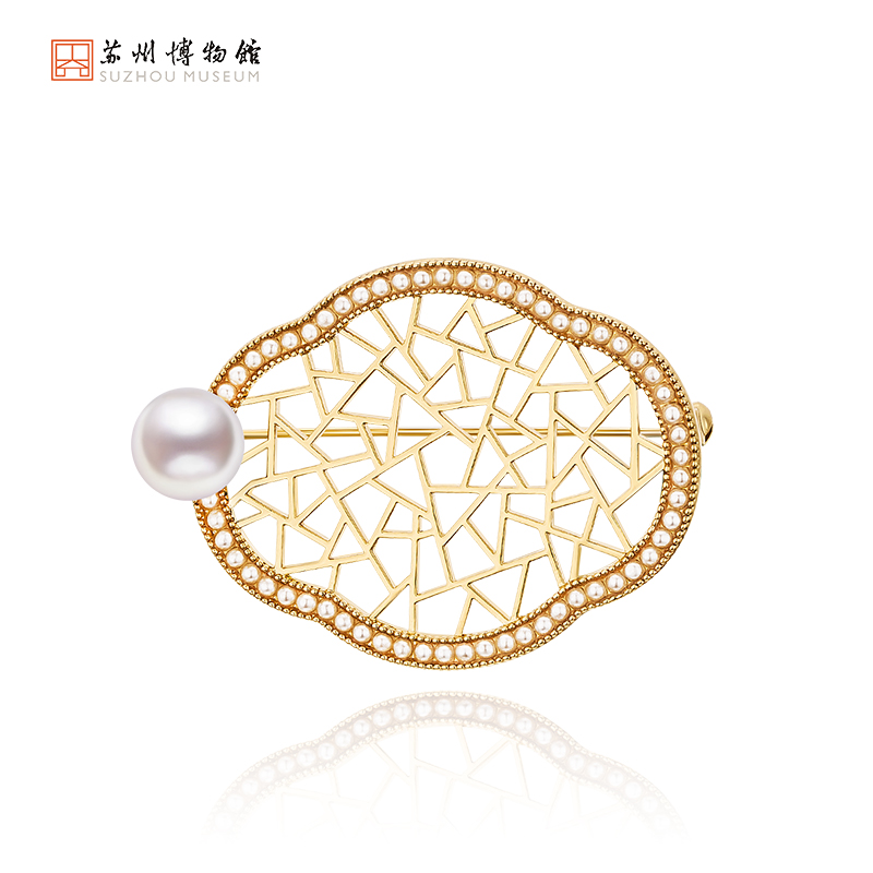 Suzhou Museum Creative Haitang Flower Window Pearl Gilded Female Brooch Chinese Wind Fashion Gift Flowers Ornaments