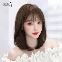 Wig Woman Medium Long Hair Wig Full Headgear Liu Hai Lock Bone Short Hair First Love Head Net Red Real Hair Haircut Haircut