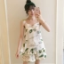 Bộ đồ ngủ mùa hè lụa lụa nữ tính sling bộ đồ hai mảnh ngọt ngào dễ thương ngắn tay công chúa lụa phục vụ nhà mỏng - Bên ngoài ăn mặc bộ hoạt hình dễ thương Bên ngoài ăn mặc