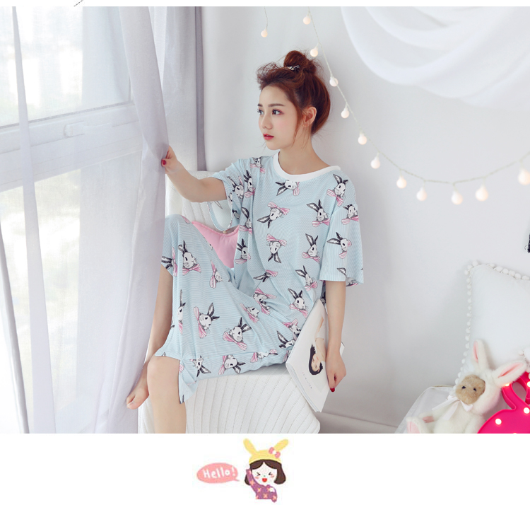 Mùa hè phiên bản Hàn Quốc của váy ngủ nữ cotton ngắn tay ngọt ngào đồ ngủ tươi dài lỏng lẻo XL băng lụa dịch vụ tại nhà áo ngủ đẹp