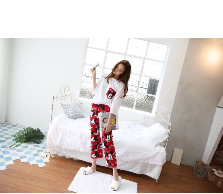 Mùa hè phiên bản Hàn Quốc của bộ phim hoạt hình đồ ngủ ngọt ngào dành cho nữ ngắn tay tươi tắn quần dài cotton hai mảnh phù hợp với học sinh mặc đồ bộ pijama nữ lụa