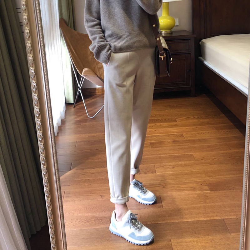 Wang jean pants plus no deformation can not afford ball wool pants, smoke pipe pants female high waist straight tube nine points thin