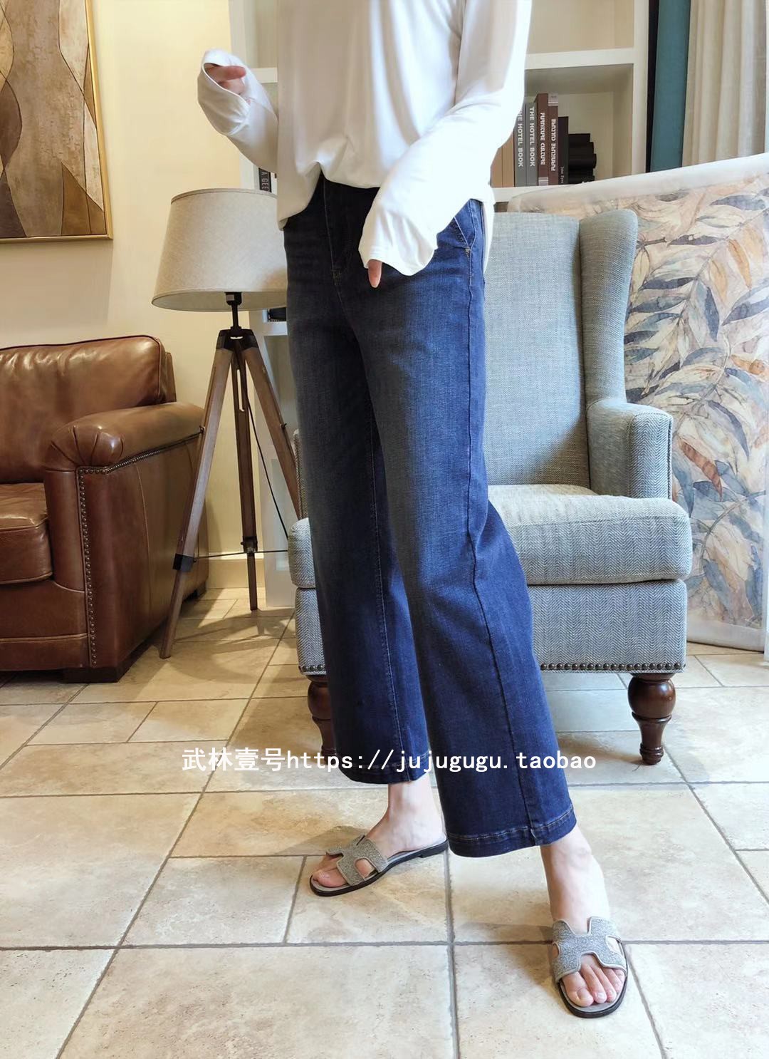 Marvel at 140 pounds Wear out the effect of 100 pounds High-end goods high-waisted high-elastic straight-through wide-leg jeans