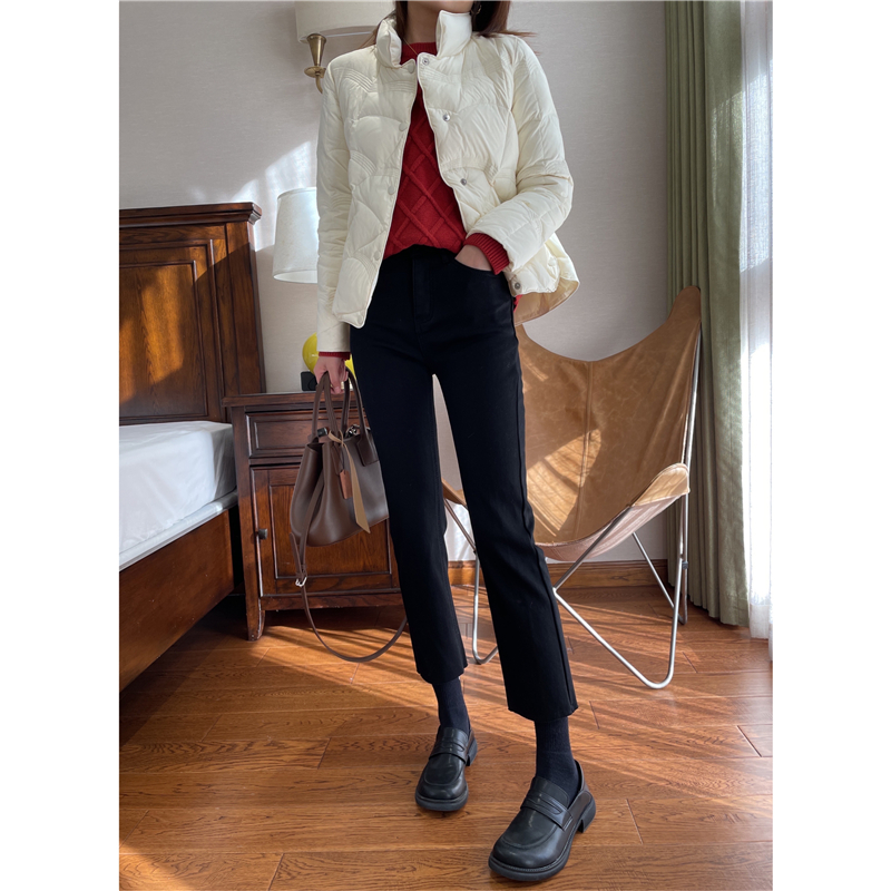 WTHEONE small Martin boot pants slim high waist straight pants plus velvet jeans women's winter 2022 new style