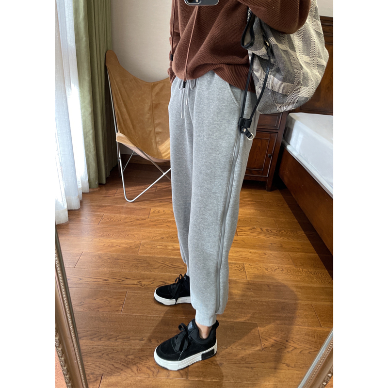 Advanced side zipper plus sweater female 2021 new autumn and winter thickening and loose beam foot sweatpants